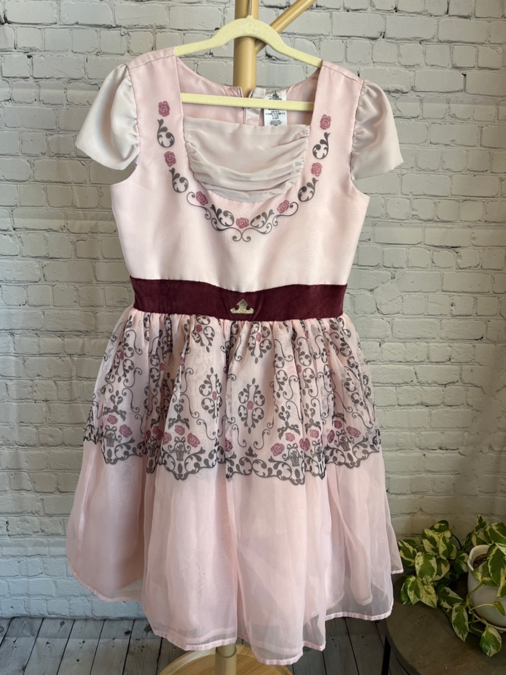 Disney Sleeping Beauty Aurora Elegant Pink Party Dress with Floral Embroidery 13